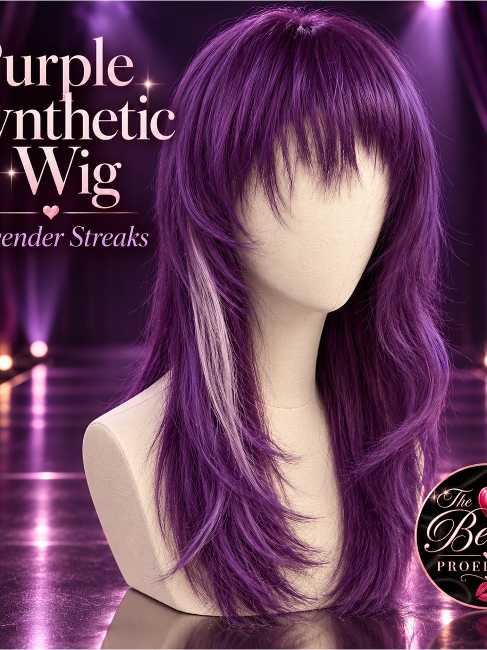 Purple Synthetic Wig Long Layered Bangs Lavender Streak Cosplay